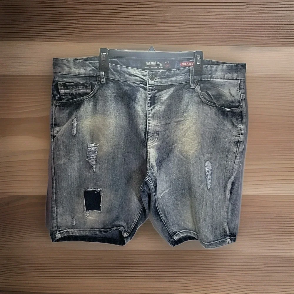 Ecko Unltd Shorts Mens 44 Blue Acid Wash Distressed Jean‎ Denim Bermuda Casual
